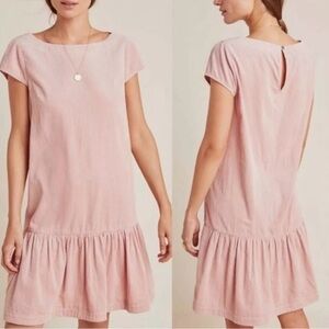 Maeve by Anthropologie Blush Pink Corduroy Drop Waist Dress Size 12